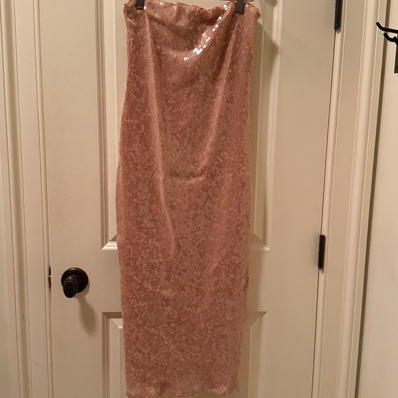 Bardot Nude Mesh Dress with Clear Sequins - Picture 1 of 4